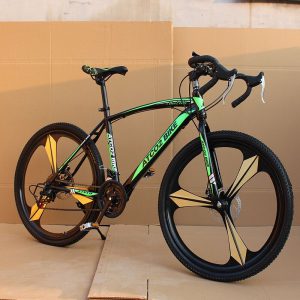 Carbon Steel 26'' Spoke Wheels Green Bike With 21 Speeds